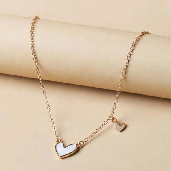 Ultra Dainty Delicate Valentine Enamel Hearts Necklace White & Gold - Picture 4 of 10